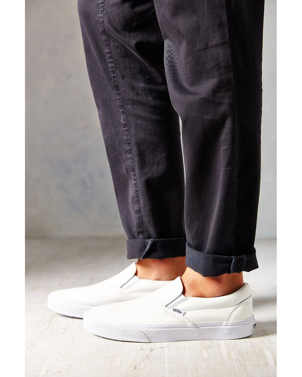 Vans Classic Premium Leather Slip-On Women'S Sneaker in White | Lyst