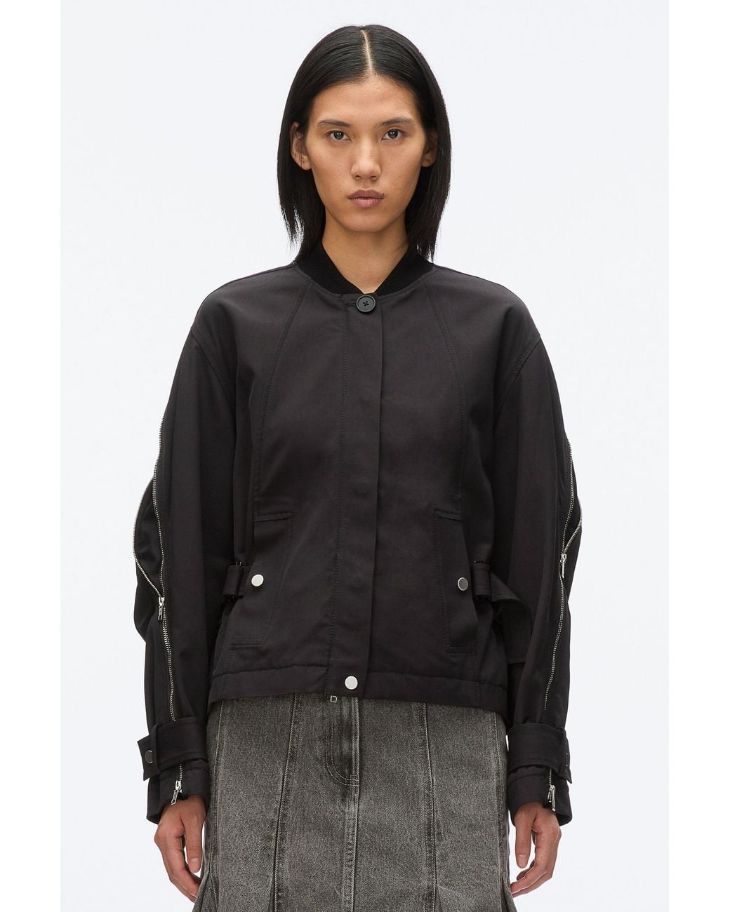 3.1 Phillip Lim Black Zip Cocoon Back Bomber Jacket