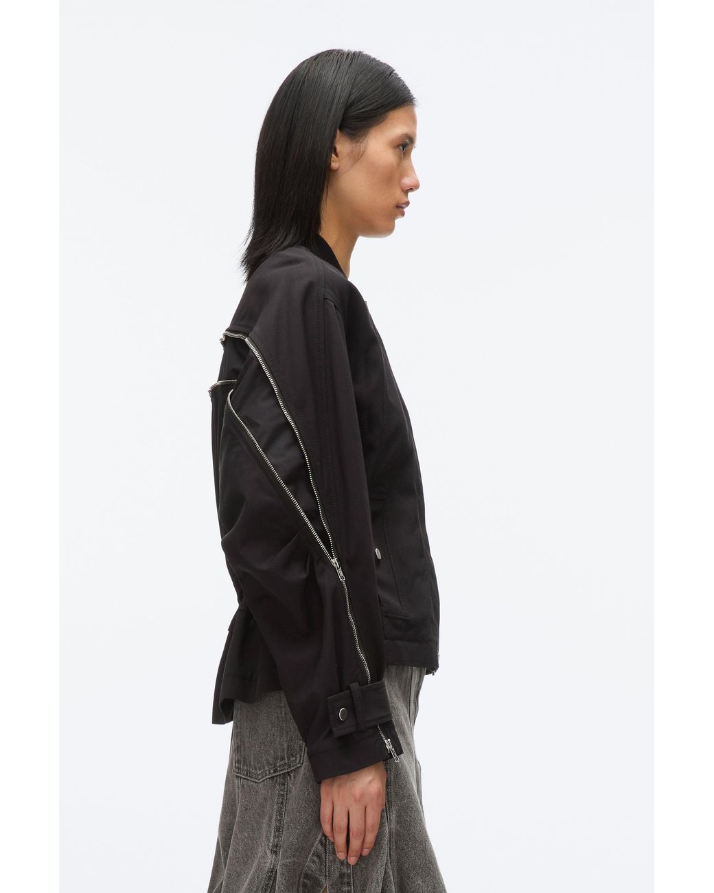 3.1 Phillip Lim Black Zip Cocoon Back Bomber Jacket