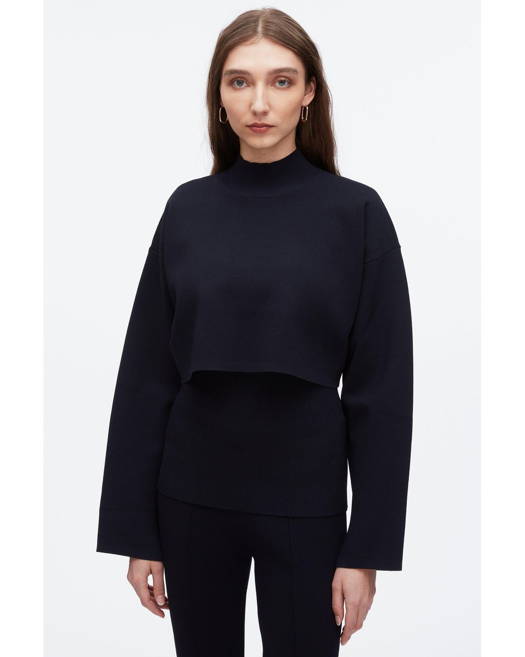 3.1 Phillip Lim Blue Compact Rib Cropped Turtle Neck