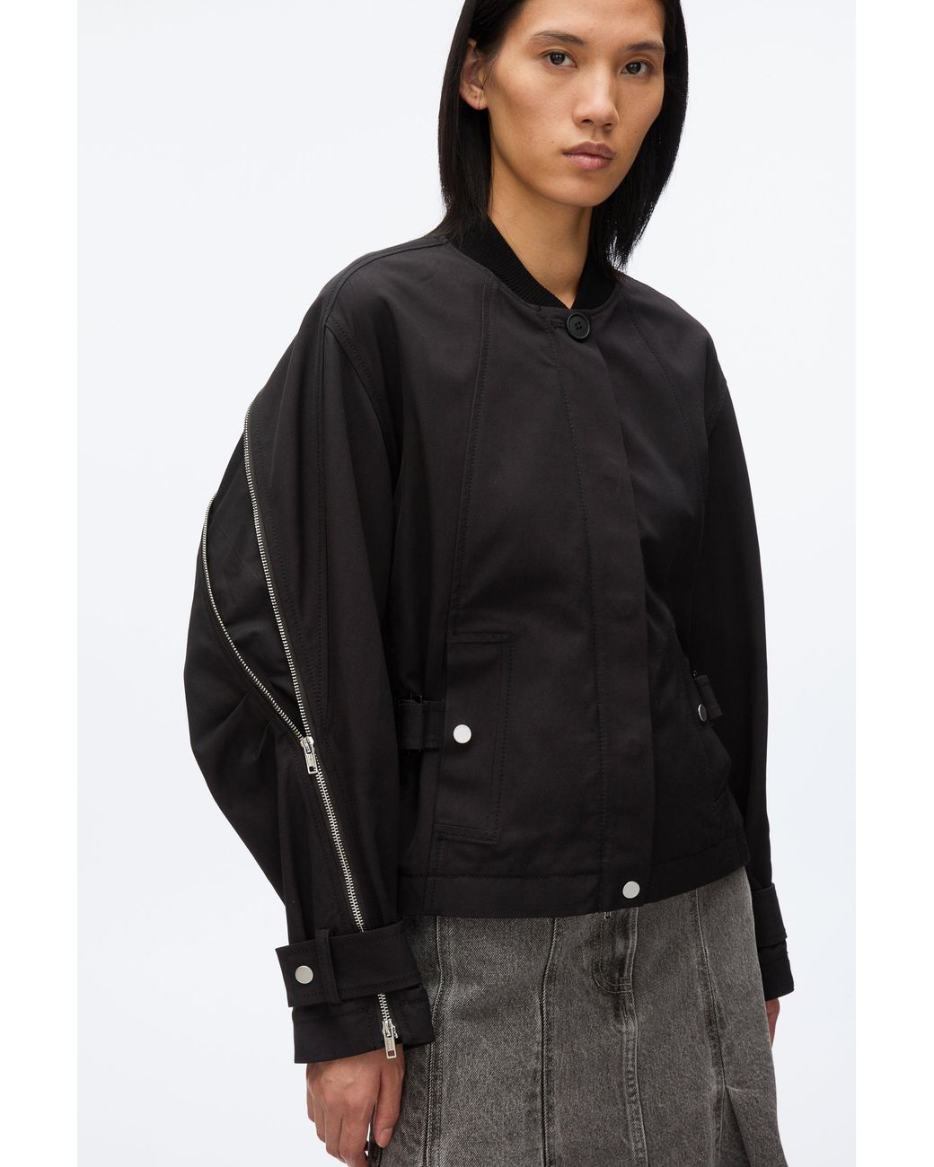 3.1 Phillip Lim Black Zip Cocoon Back Bomber Jacket