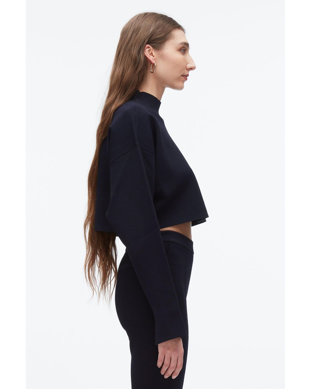 3.1 Phillip Lim Blue Compact Rib Cropped Turtle Neck
