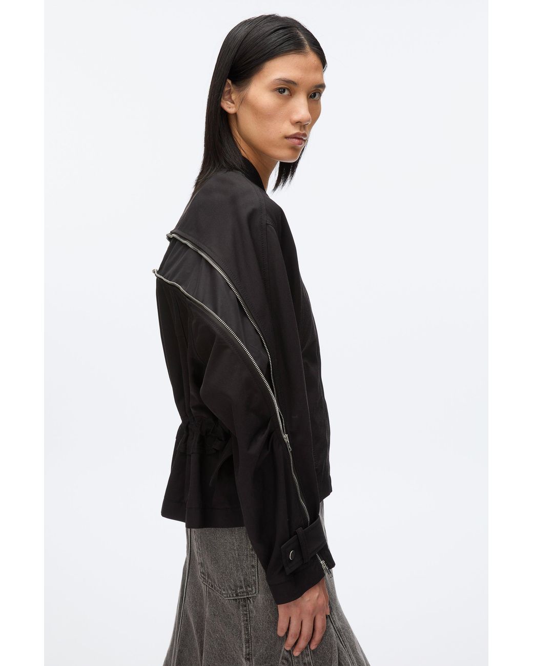3.1 Phillip Lim Black Zip Cocoon Back Bomber Jacket