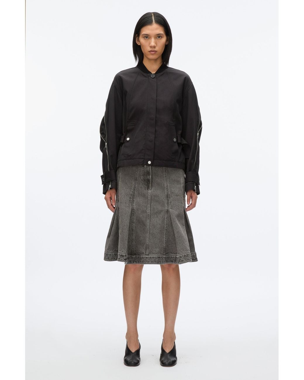 3.1 Phillip Lim Black Zip Cocoon Back Bomber Jacket