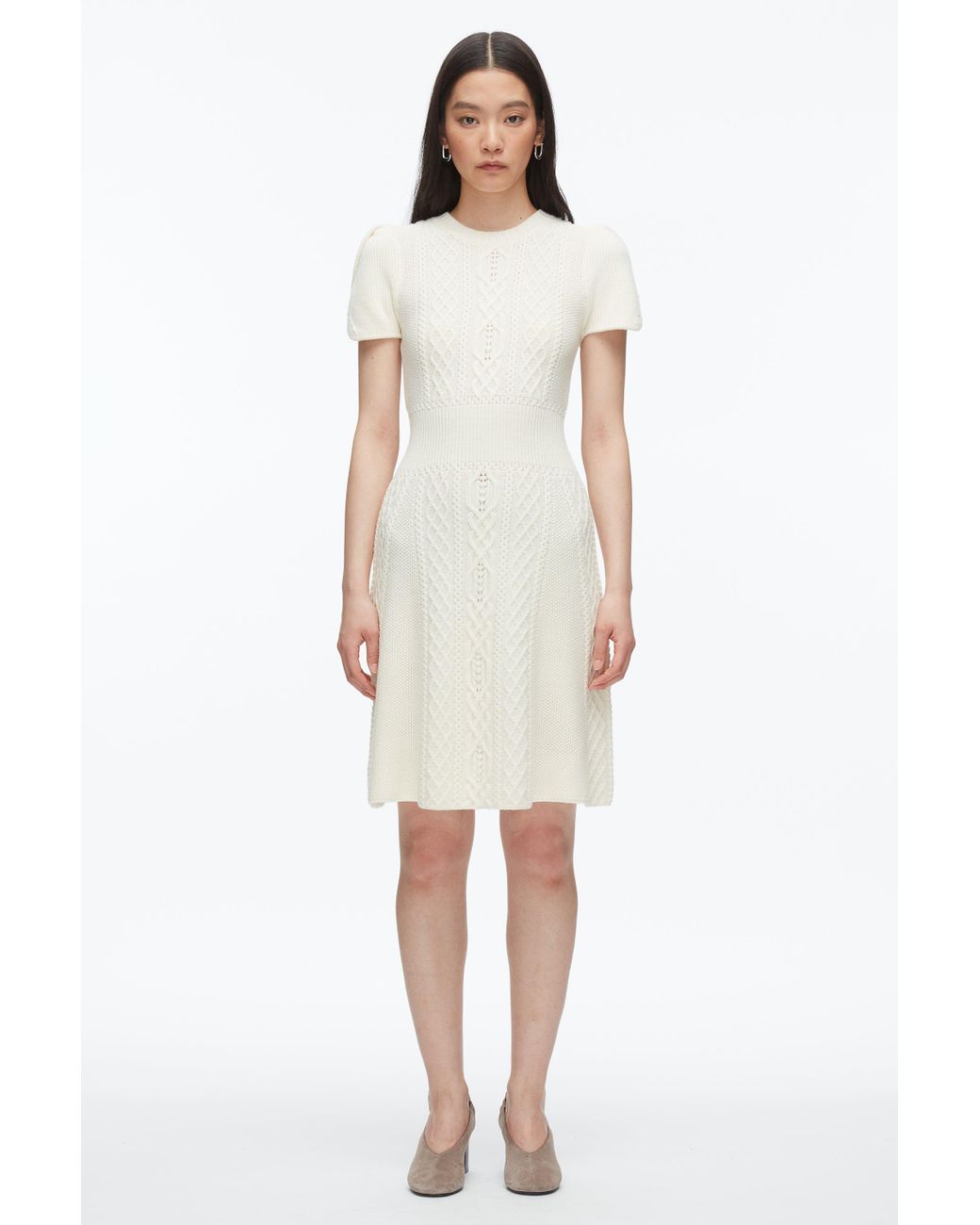 3.1 Phillip Lim White Cable Mix Tulip Dress