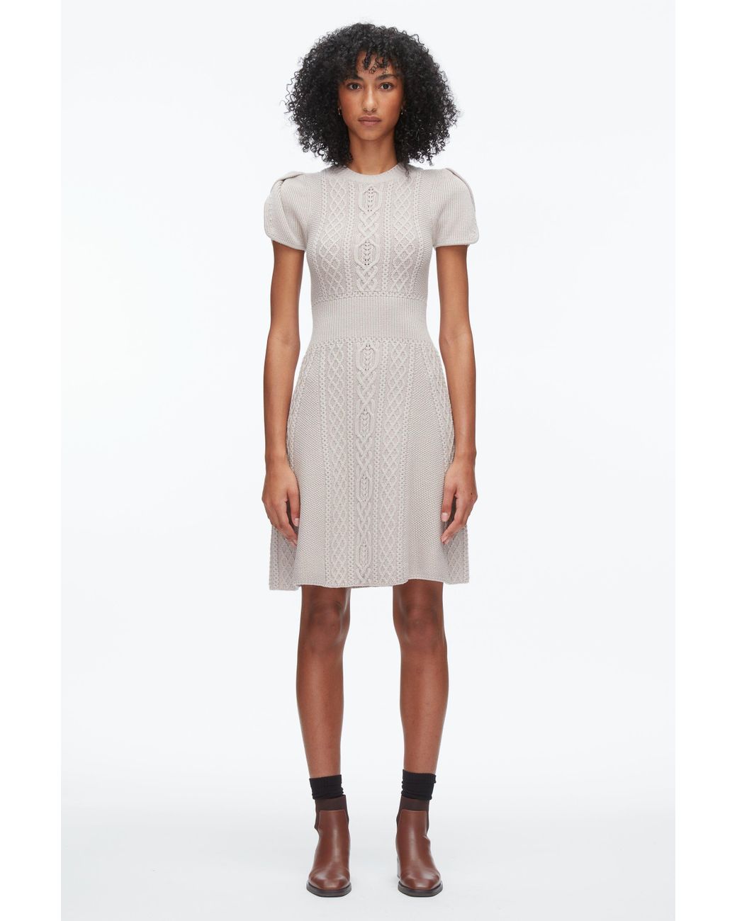 3.1 Phillip Lim White Cable Mix Tulip Dress