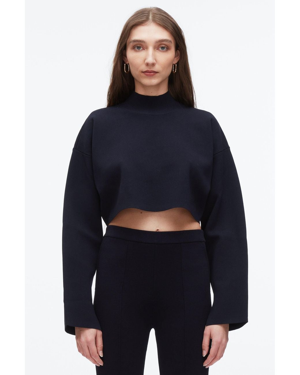 3.1 Phillip Lim Blue Compact Rib Cropped Turtle Neck