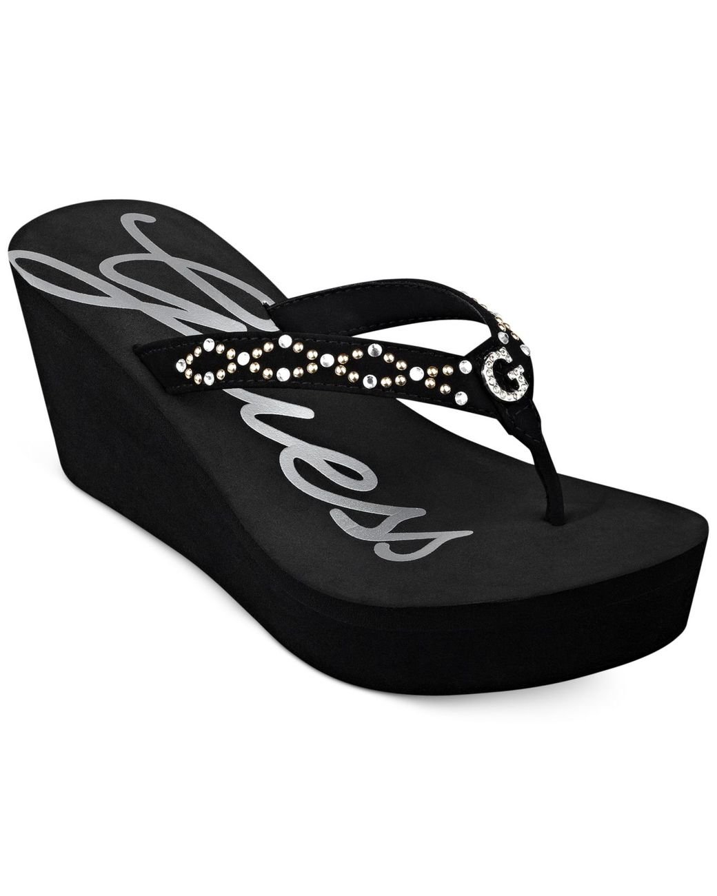 Guess Women'S Synclair Platform Wedge Flip Flops in Black