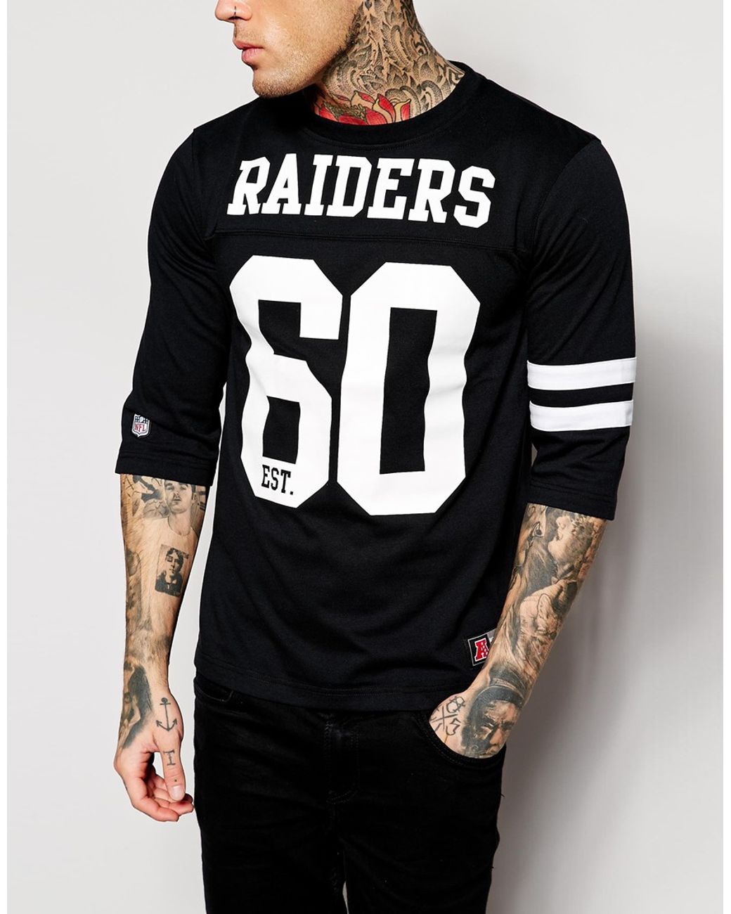 Majestic Men's Black Oakland Raiders T-Shirt With 3/4 Sleeves