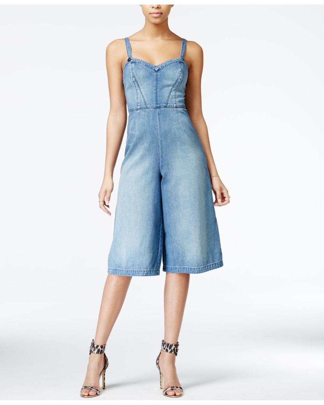 Guess Culotte Denim Jumpsuit in Blue | Lyst