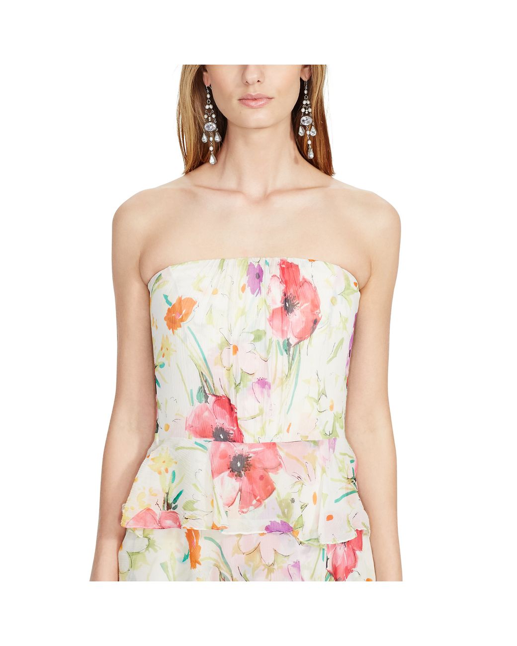 Polo Ralph Lauren Floral Strapless Silk Dress | Lyst