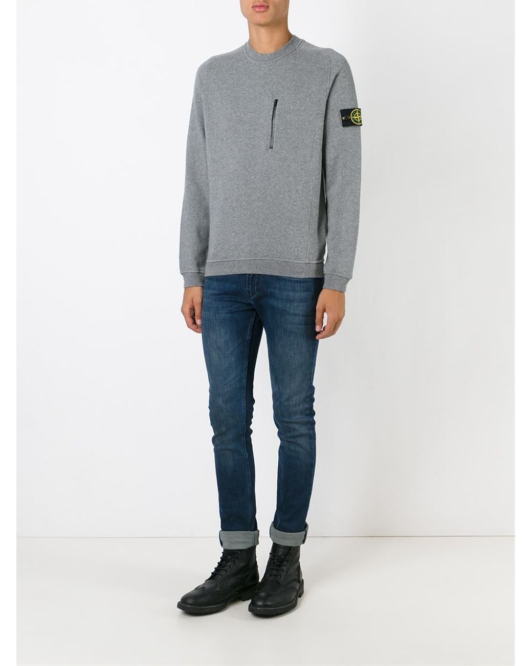 Stone Island Zip Chest Pocket Sweatshirt in Grey (Gray) for Men | Lyst