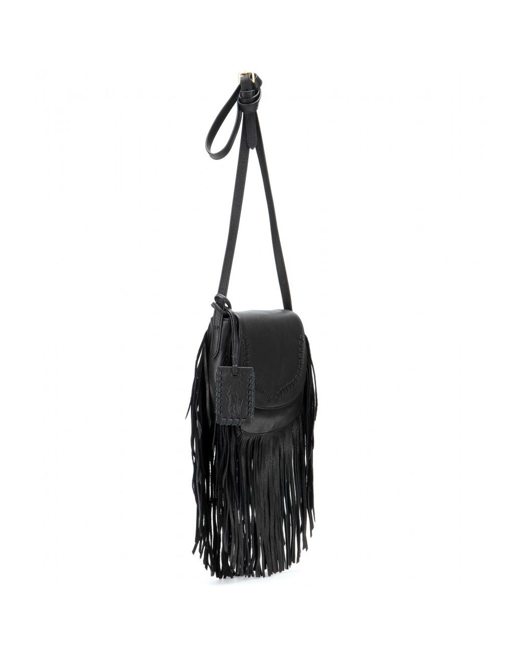 Polo Ralph Lauren Fringed Leather Shoulder Bag in Black | Lyst
