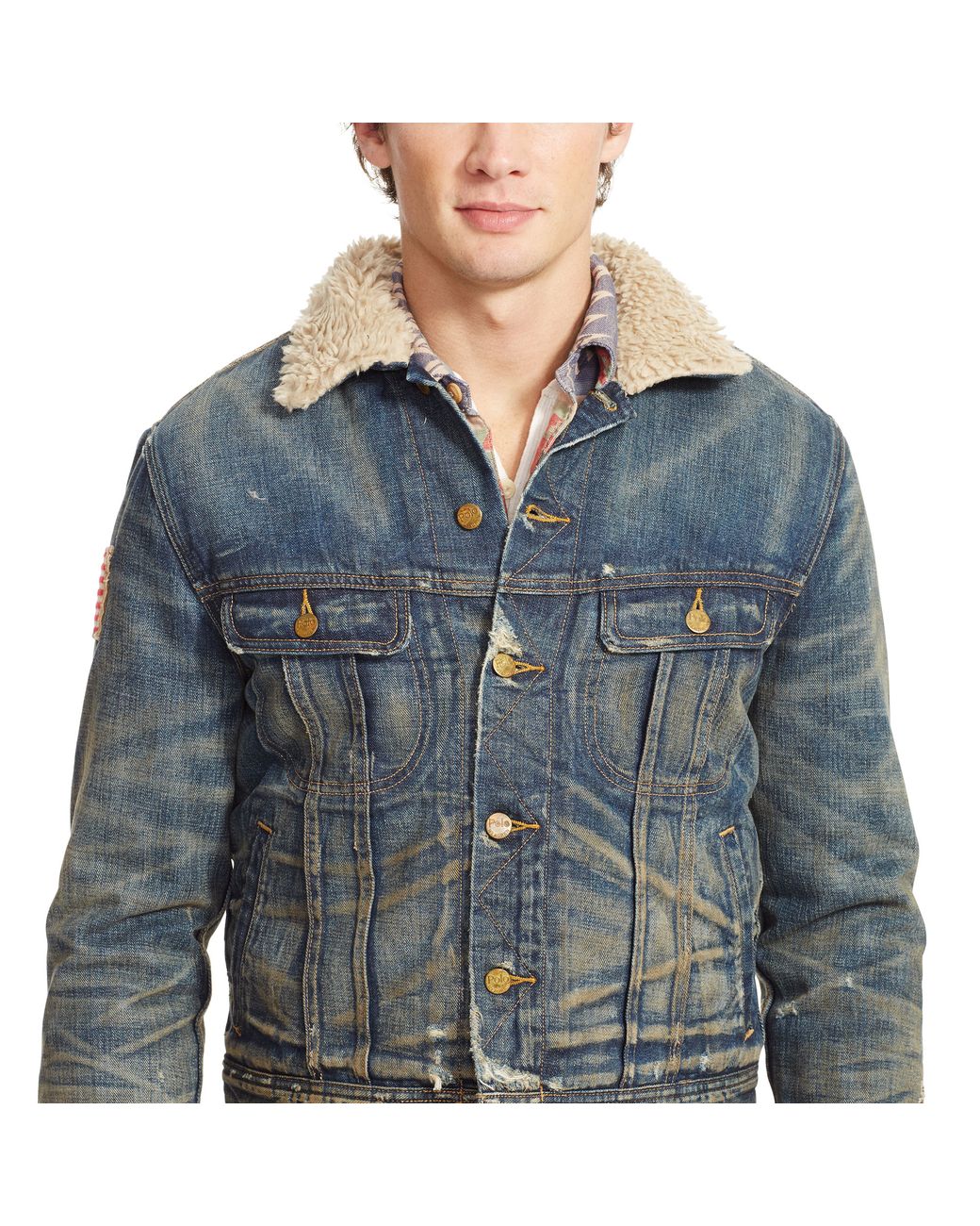 Polo jean jacket with hot sale fur