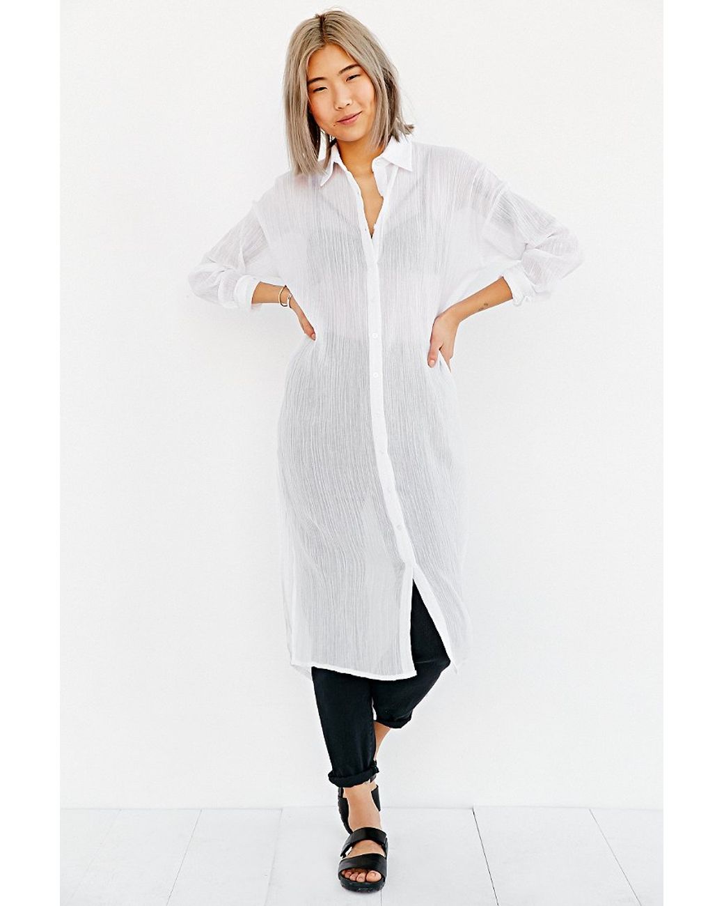 BDG Maxi Gauze Buttondown Shirt in White Lyst