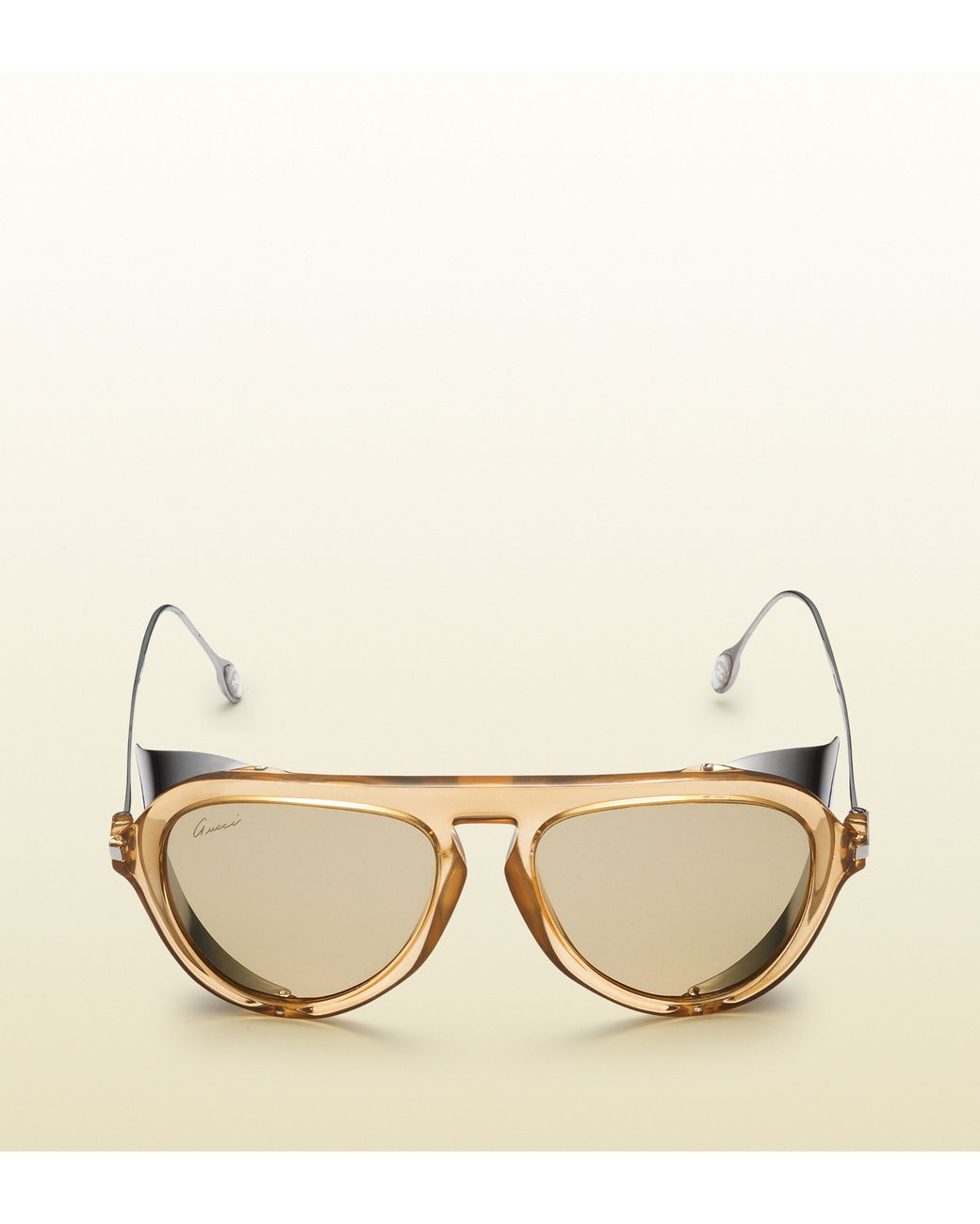 Gucci Optyl Aviator Sunglasses With Metal Blinkers in Beige (Metallic