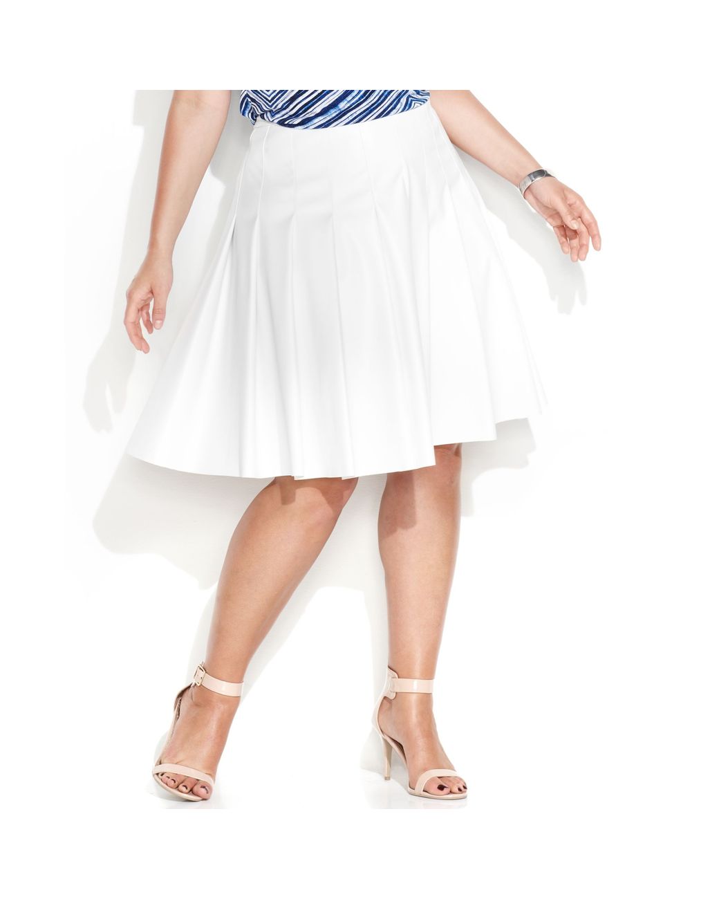 Calvin Klein Plus Size Fauxleather Pleated Skirt in White | Lyst