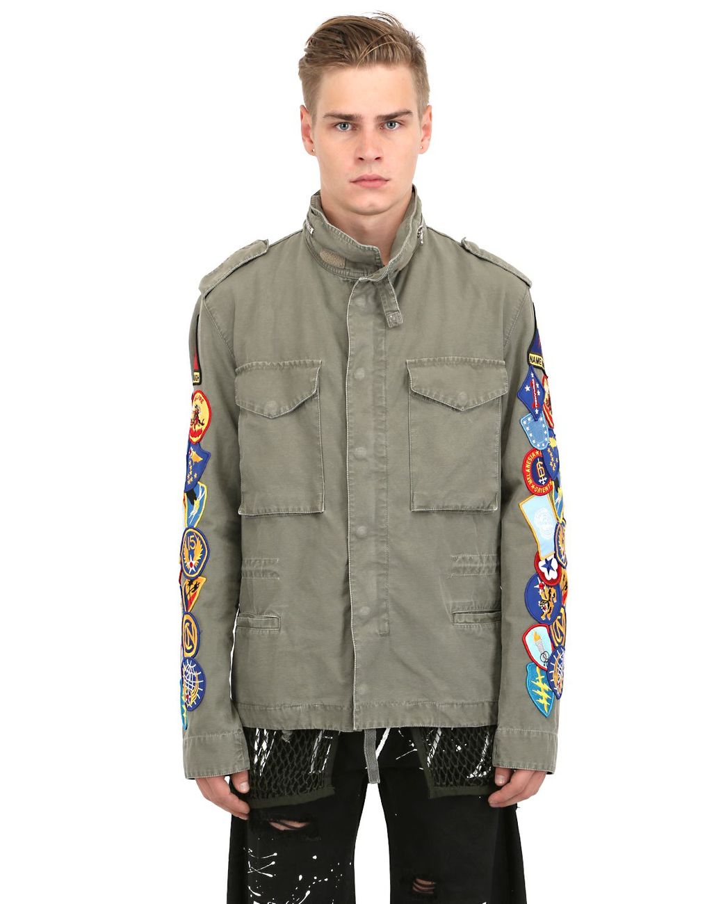 Off-White c/o Virgil Abloh Patchwork Cotton Field Jacket in Military Green ( Green) for Men | Lyst