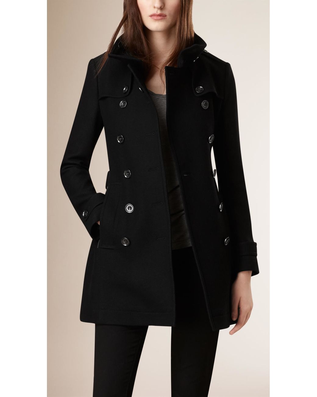 Short Double Wool Twill Trench Coat in Lyst