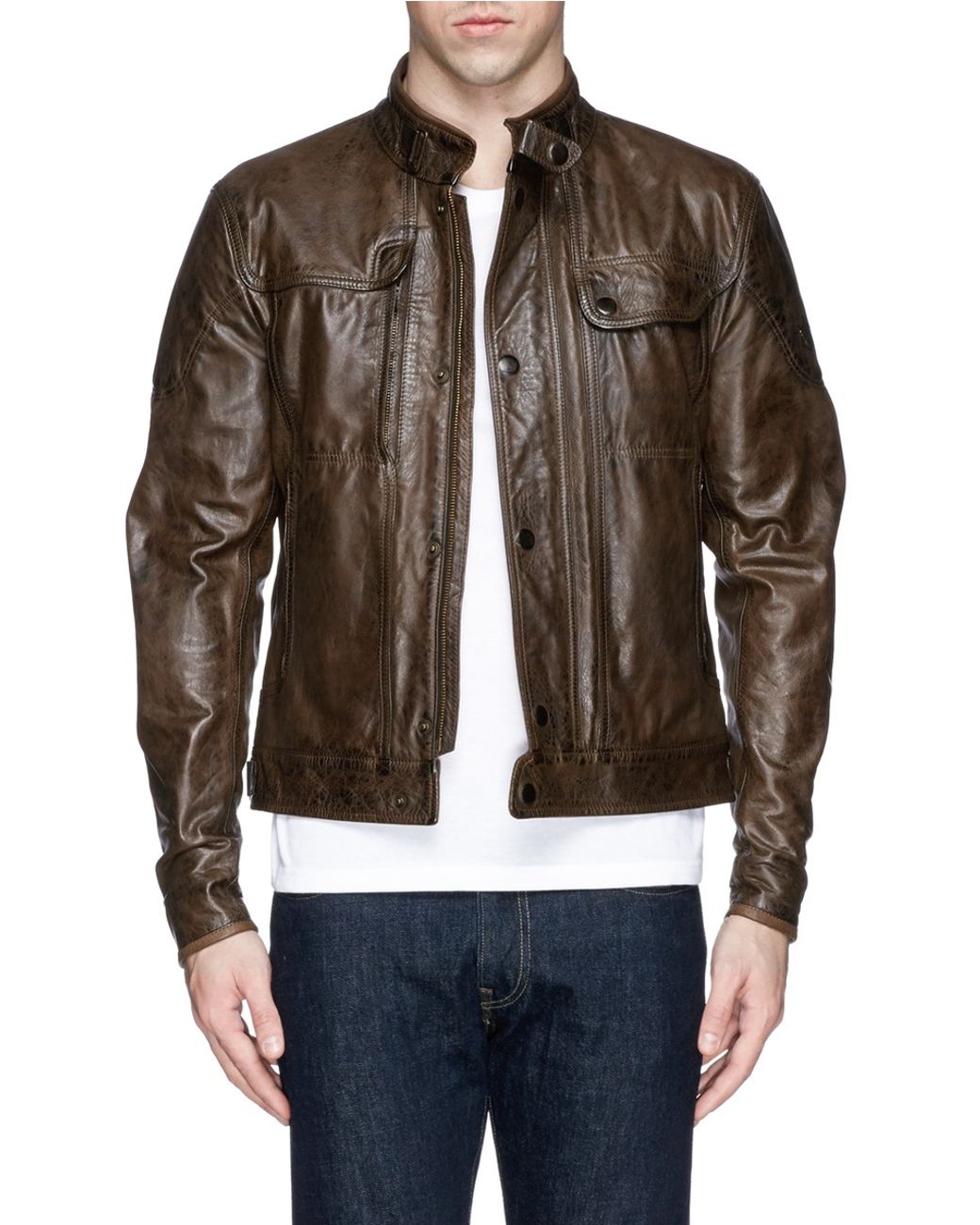 Matchless 'kensington' Leather Biker Jacket in Brown for Men | Lyst