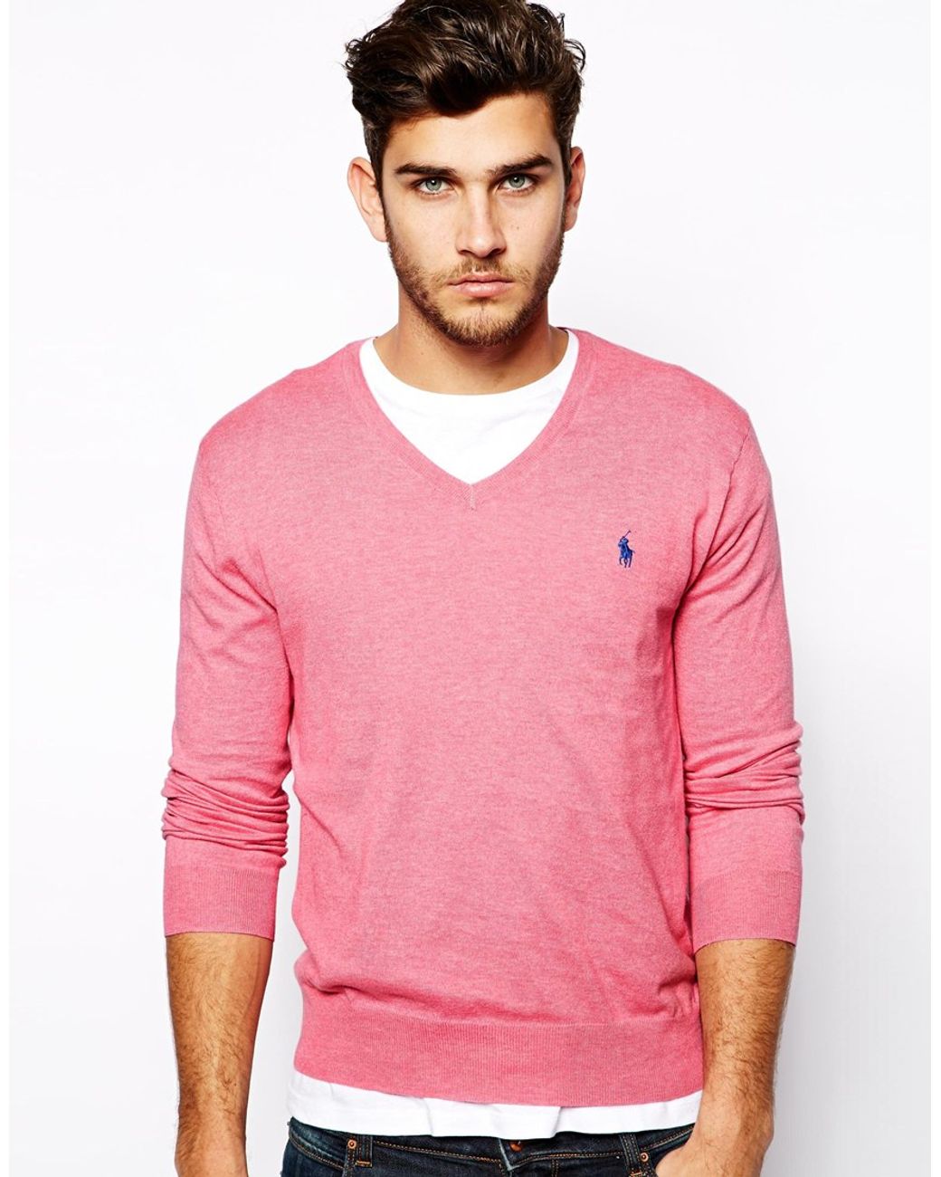 Polo Ralph Lauren Jumper with V Neck in Slim Fit in Pink for Men | Lyst