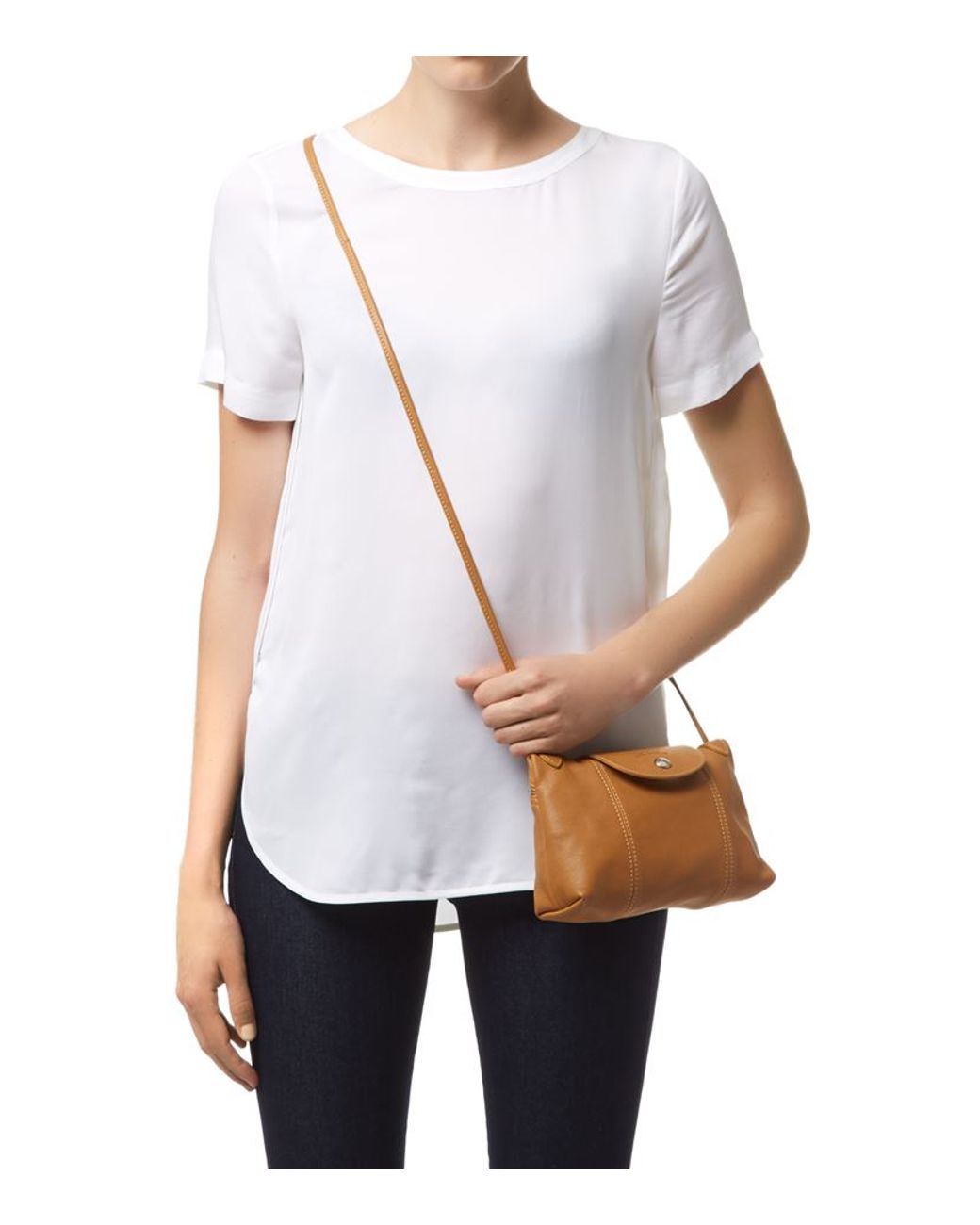 Longchamp Le Pliage Cuir Cross Body Bag in Natural | Lyst Canada