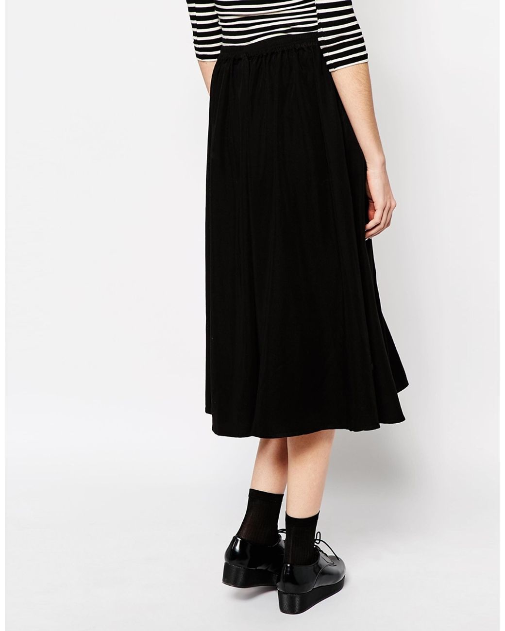 Monki Button Midi Skirt in Black | Lyst