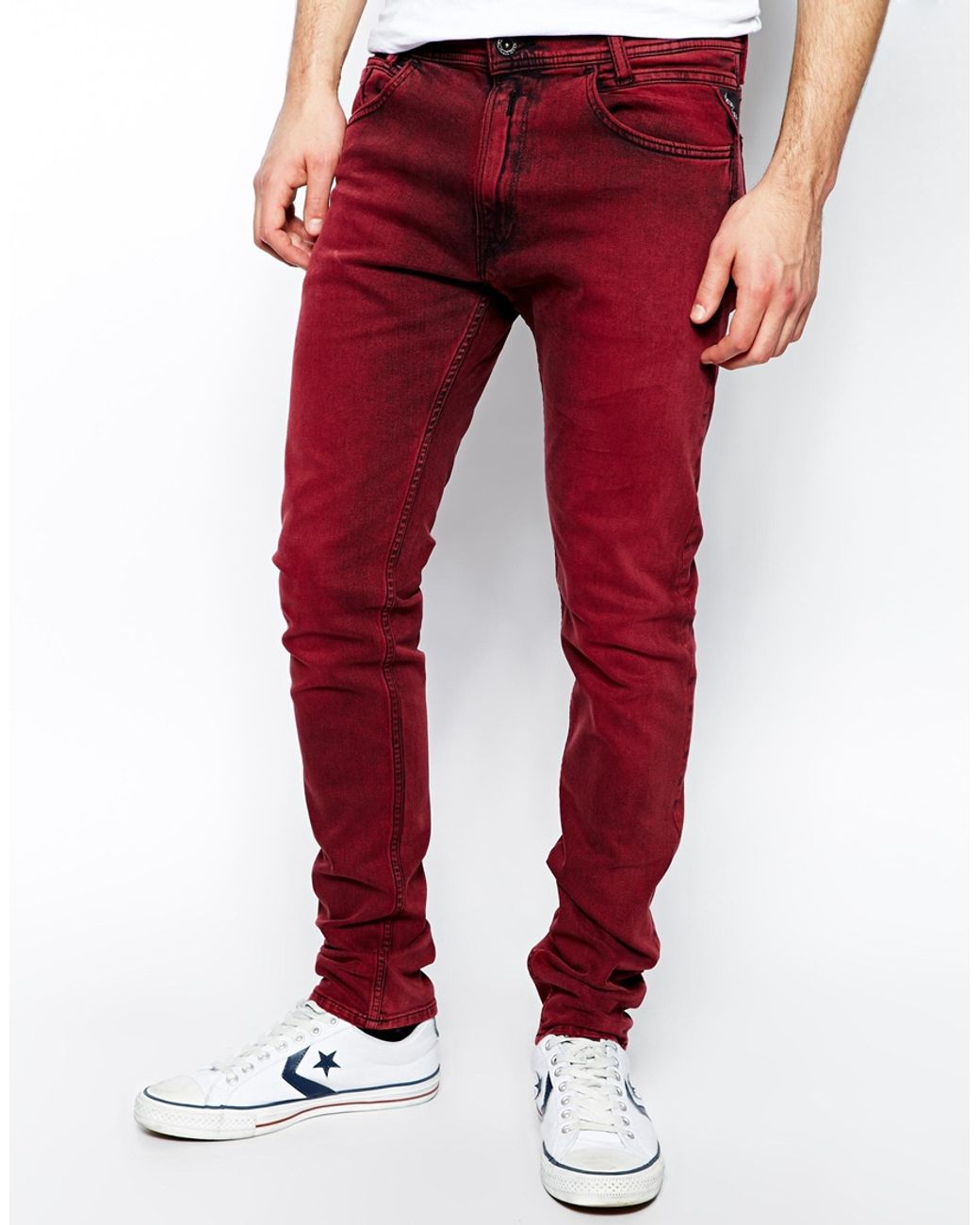 Replay Jeans Jondrill Skinny Fit Stretch Red Overdye for Men | Lyst