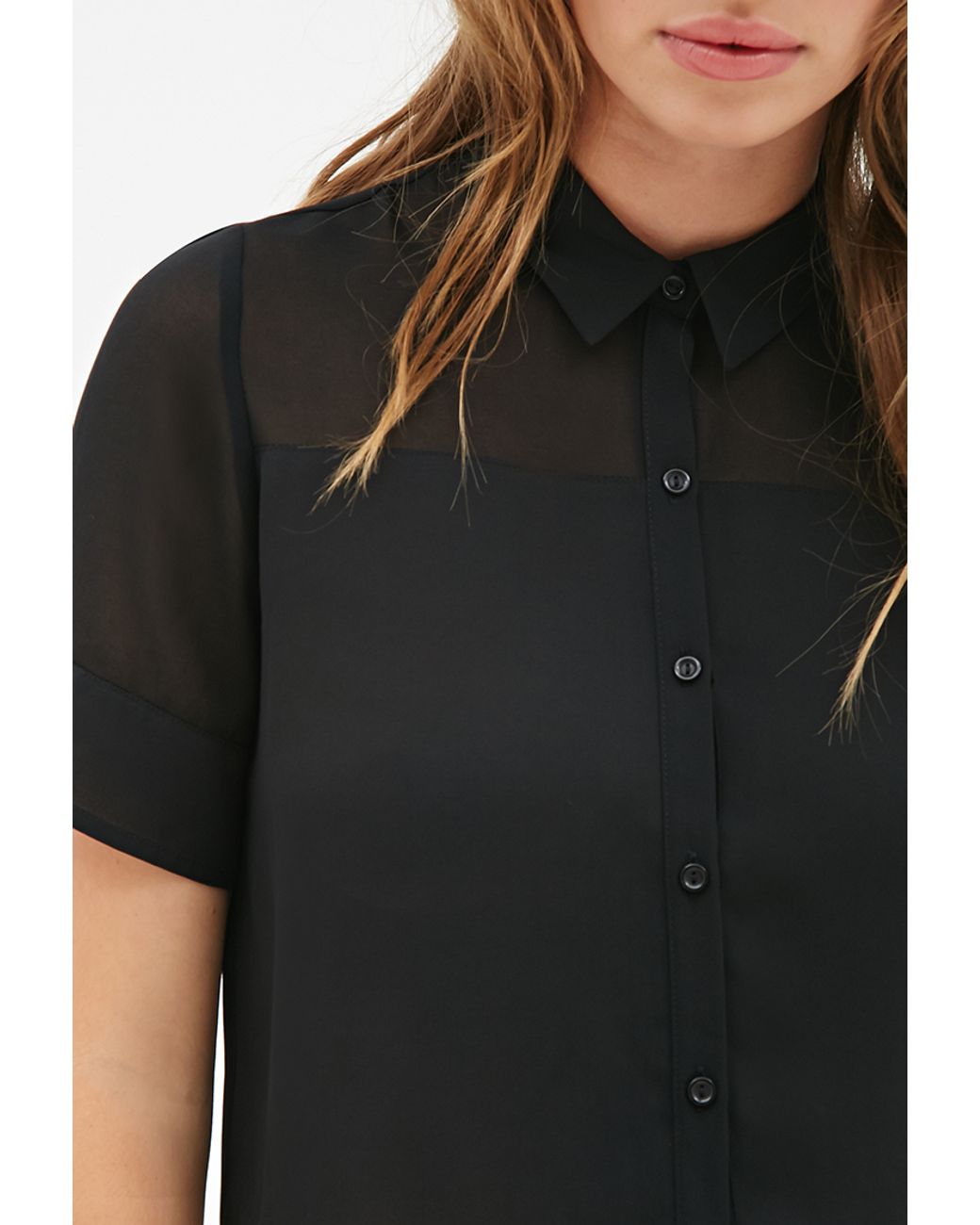 Forever 21 Semi Sheer Black Button Up Stud Blouse munimoro.gob.pe