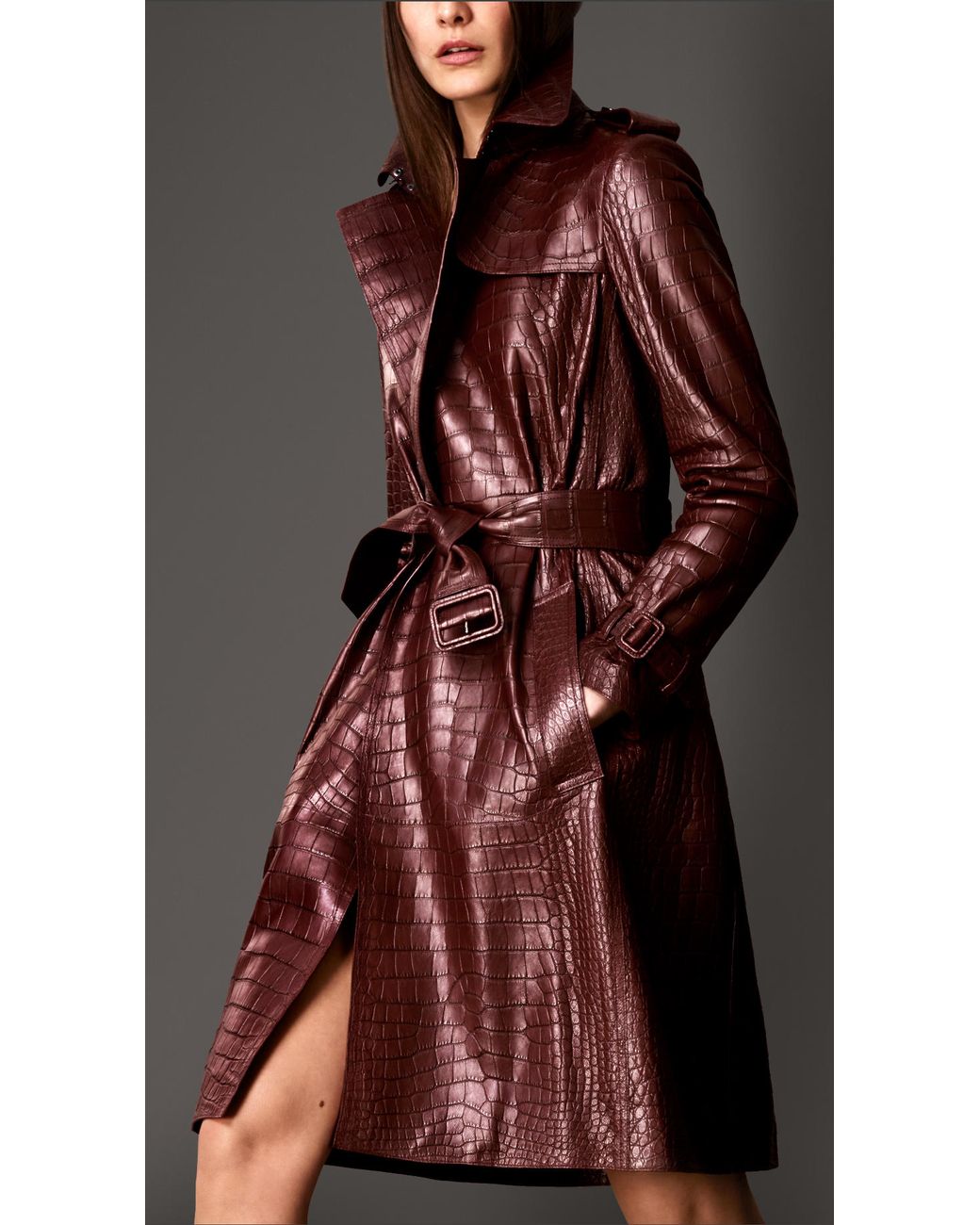 Burberry Alligator Wrap Trench Coat in Purple | Lyst
