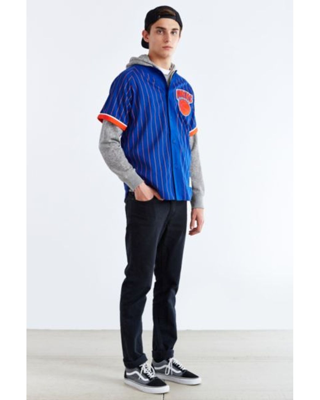 Mitchell & Ness Nba New York Knicks Baseball Jersey in Blue for Men | Lyst