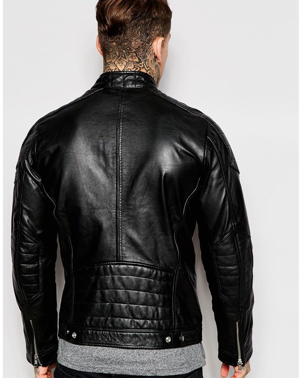 DIESEL Leather Jacket L monike Biker in Black for Men Lyst Canada