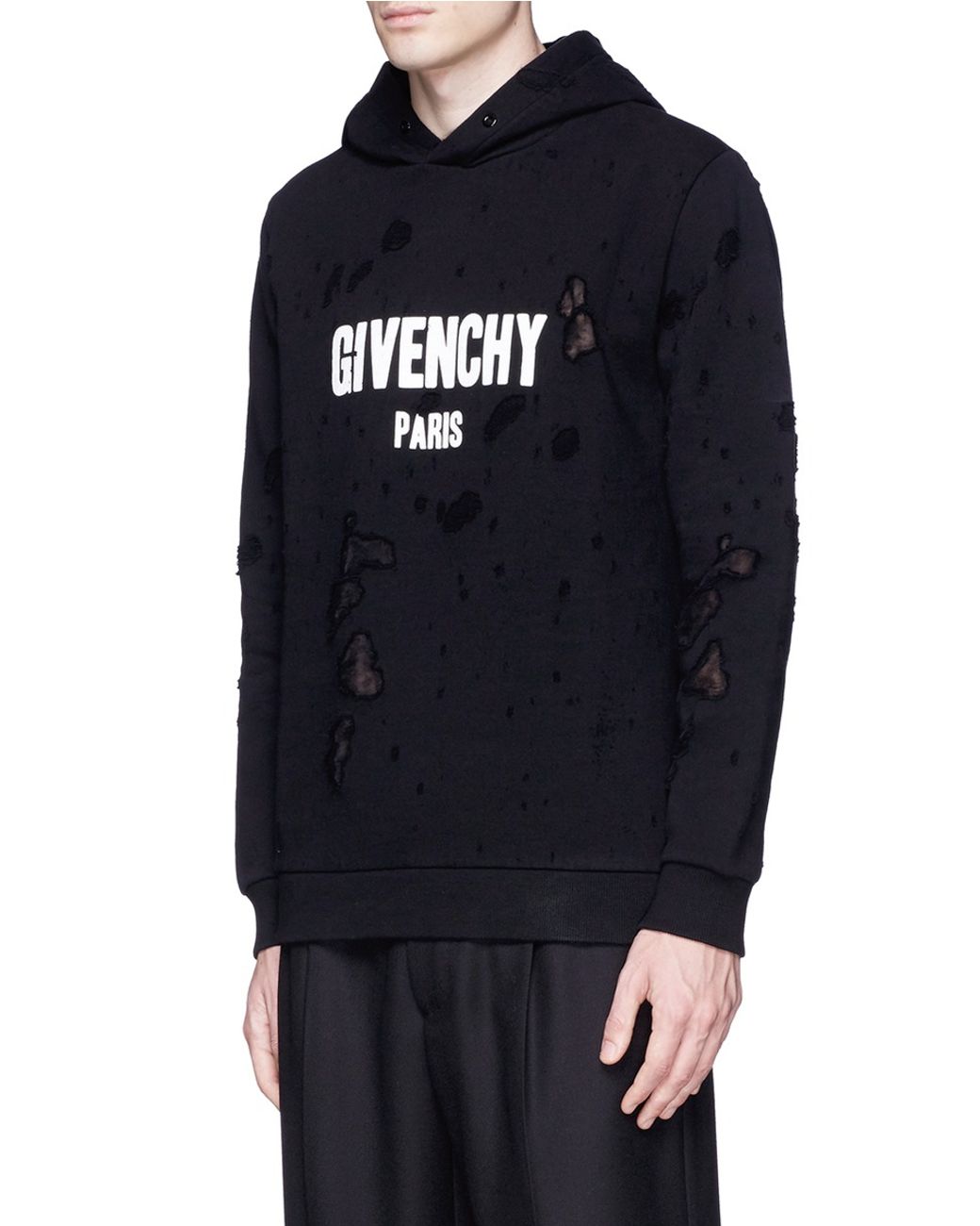 Givenchy Logo Print Distressed Hoodie in Black for Men | Lyst UK