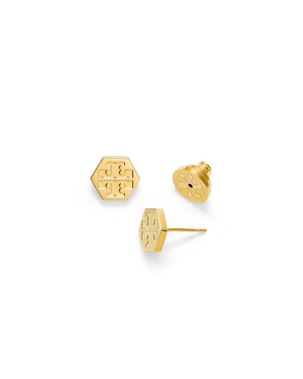 Tory Burch Hexagon Logo Stud Earring in Metallic | Lyst