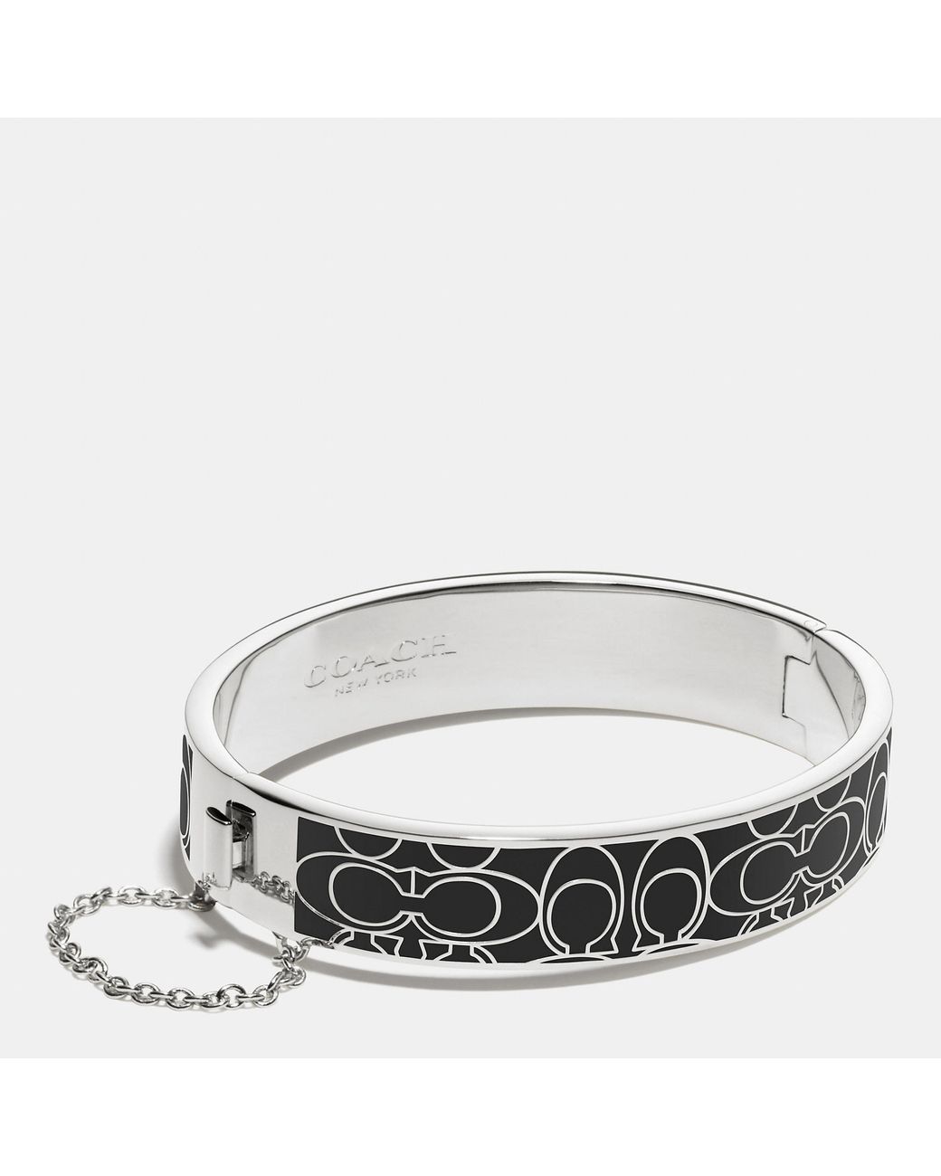 COACH Signature C Metal Enamel Chain Hinged Bangle in Silver 