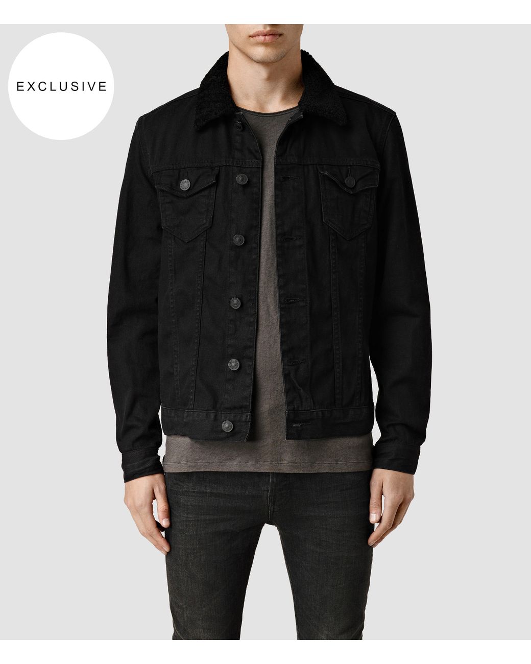 AllSaints Cleveland Denim Jacket in Black for Men Lyst