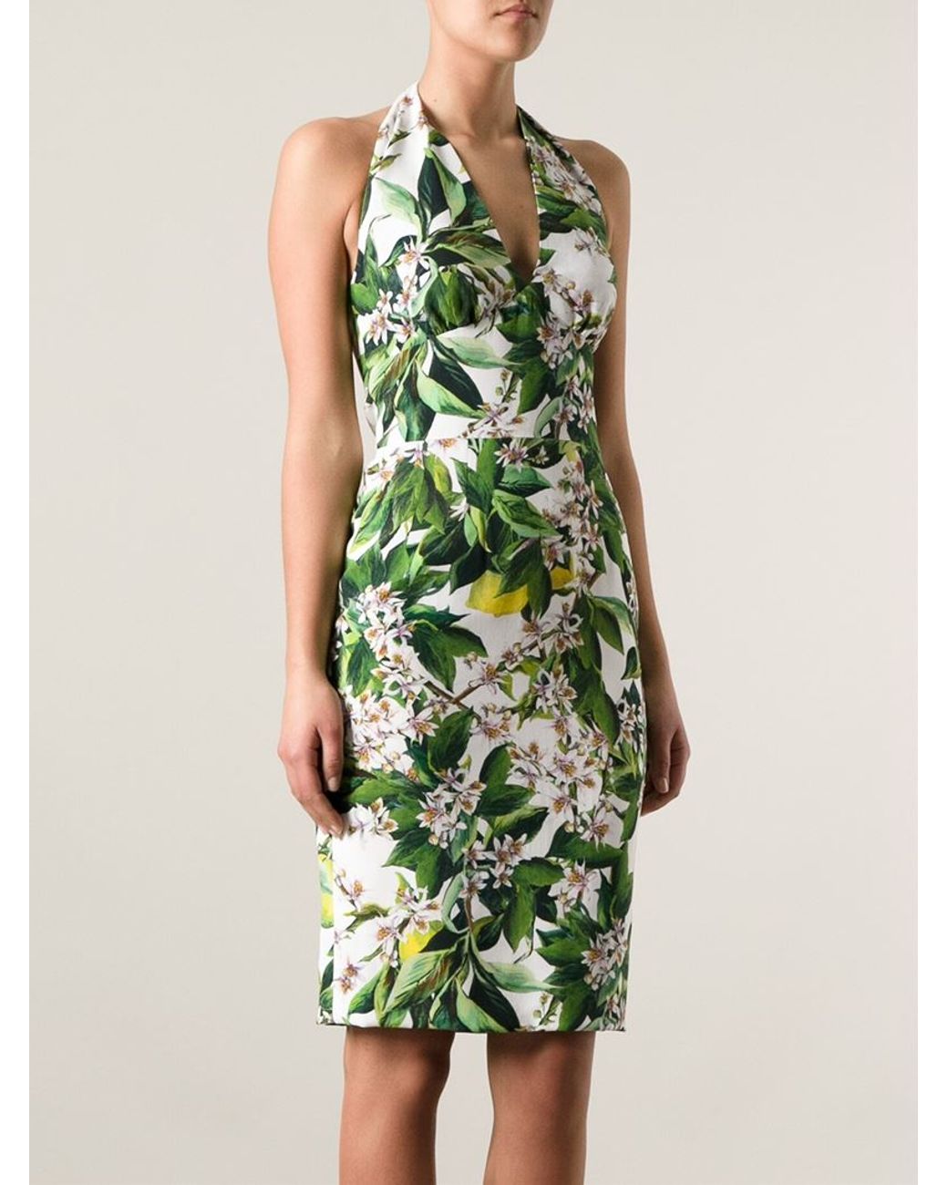 Dolce Gabbana Floral Print Halter Dress in Green Lyst