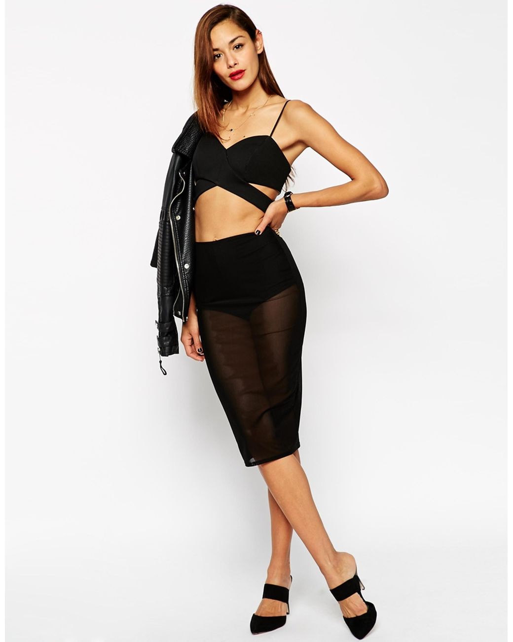 ASOS Pencil Skirt In Sheer Mesh With Underwear in Black | Lyst