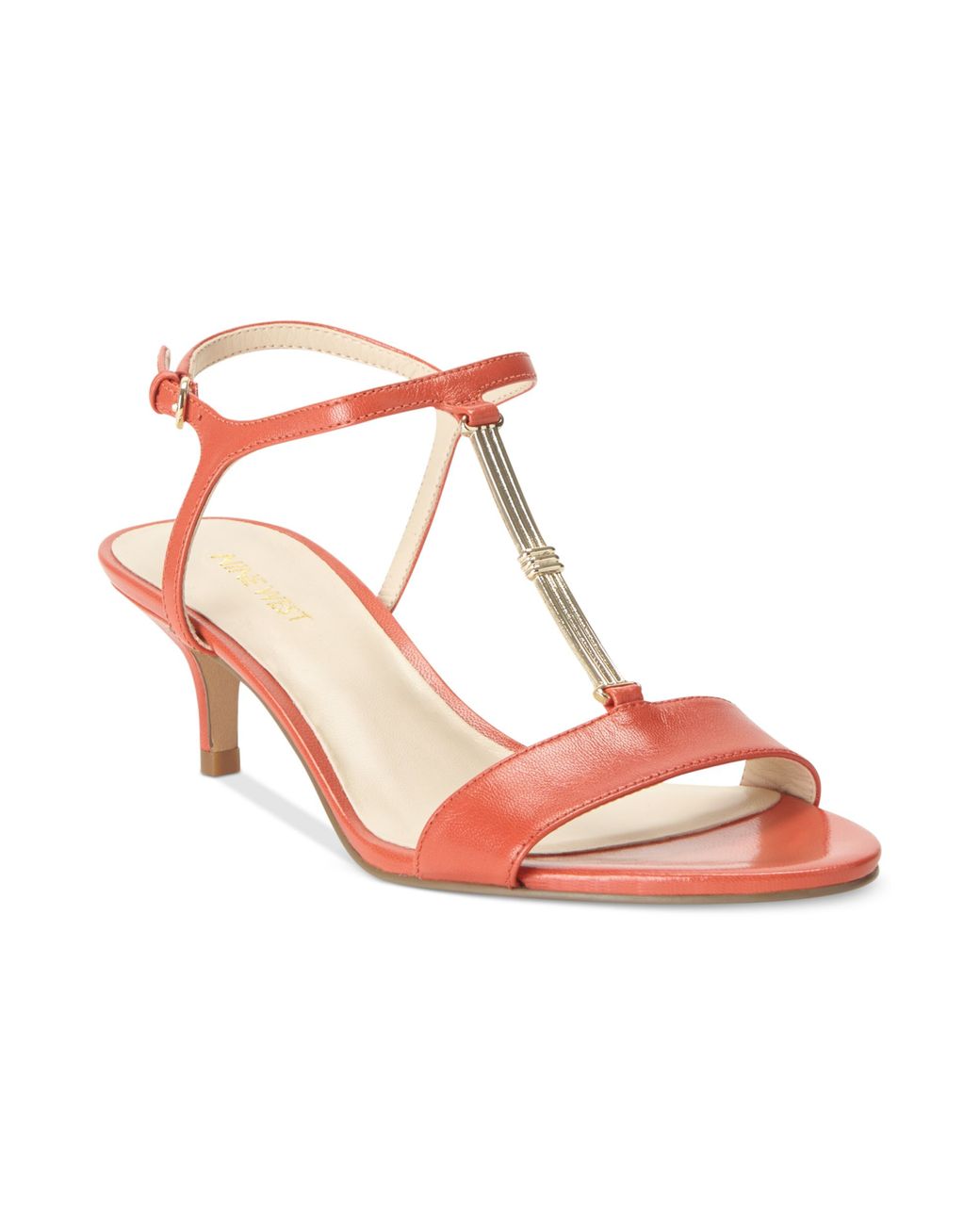 Nine West Yeelied TStrap Kitten Heel Sandals in Pink Lyst