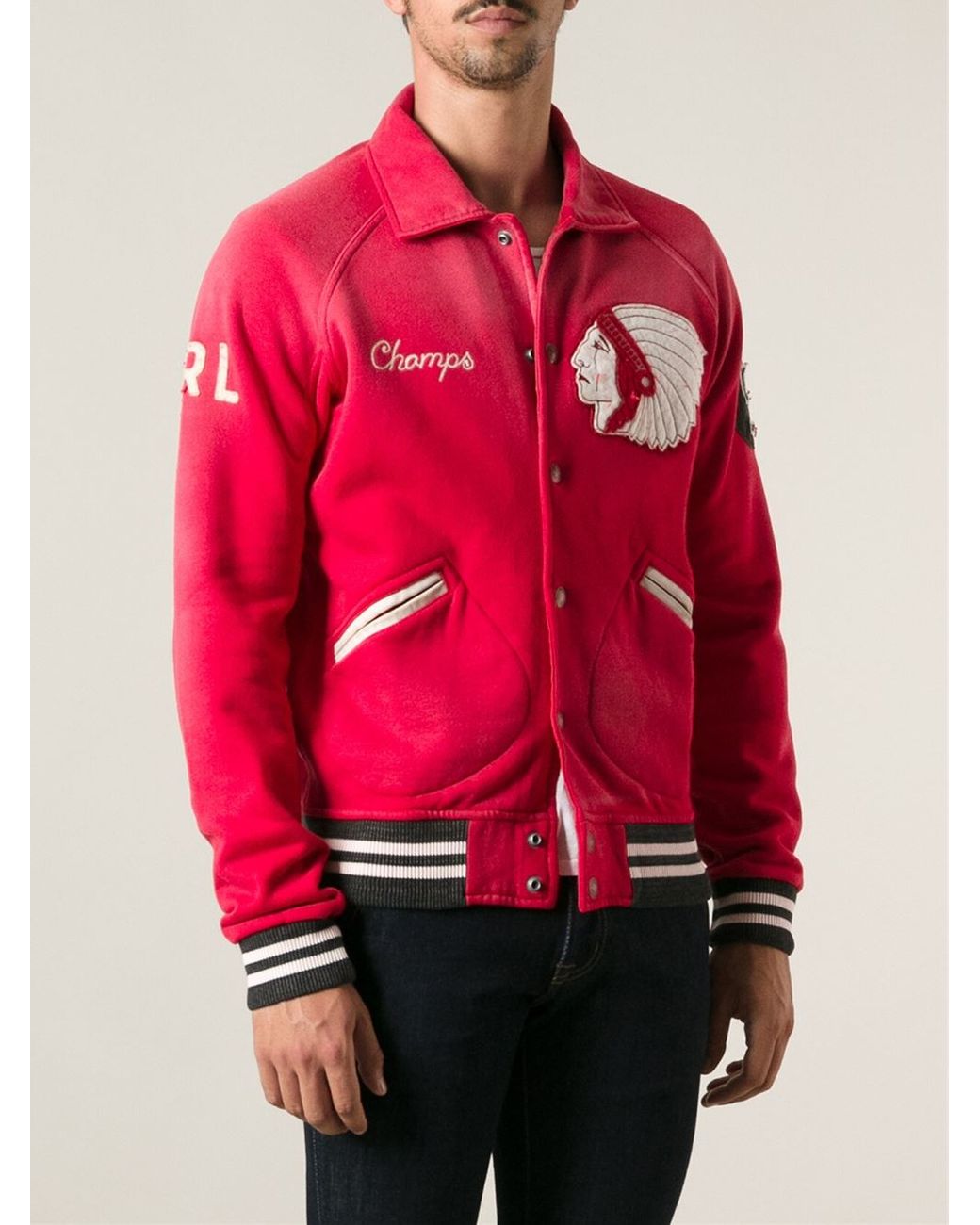 Polo Ralph Lauren Indian Patch Baseball Jacket in Red for Men | Lyst