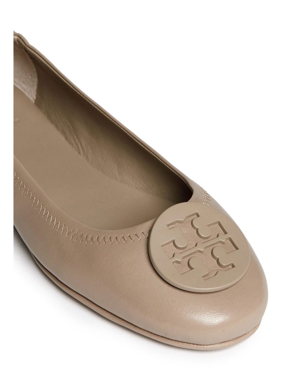 Tory Burch 'minnie Travel' Leather Ballet Flats in Gray | Lyst