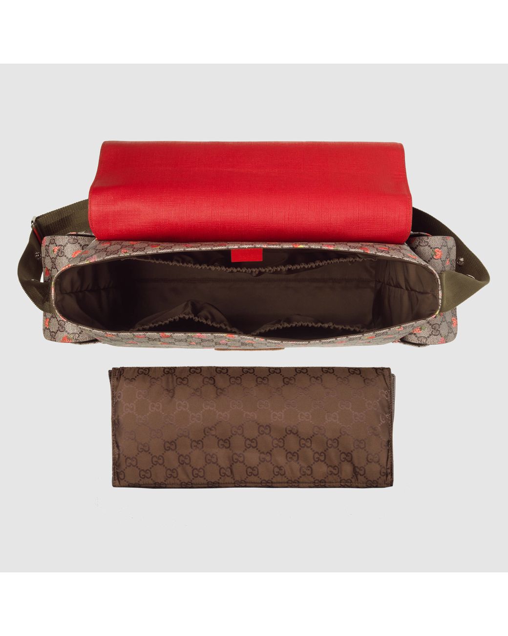 Gucci strawberry print gg canvas diaper bag beige multicolor new sale