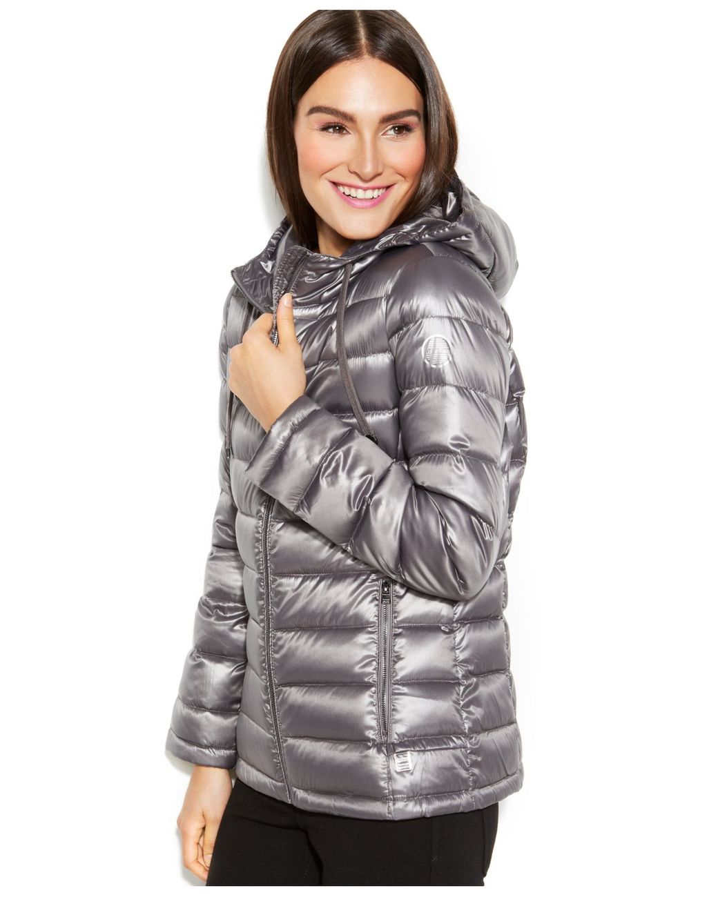 Calvin Klein Hooded Quilted Packable Down Puffer Coat in Gray | Lyst