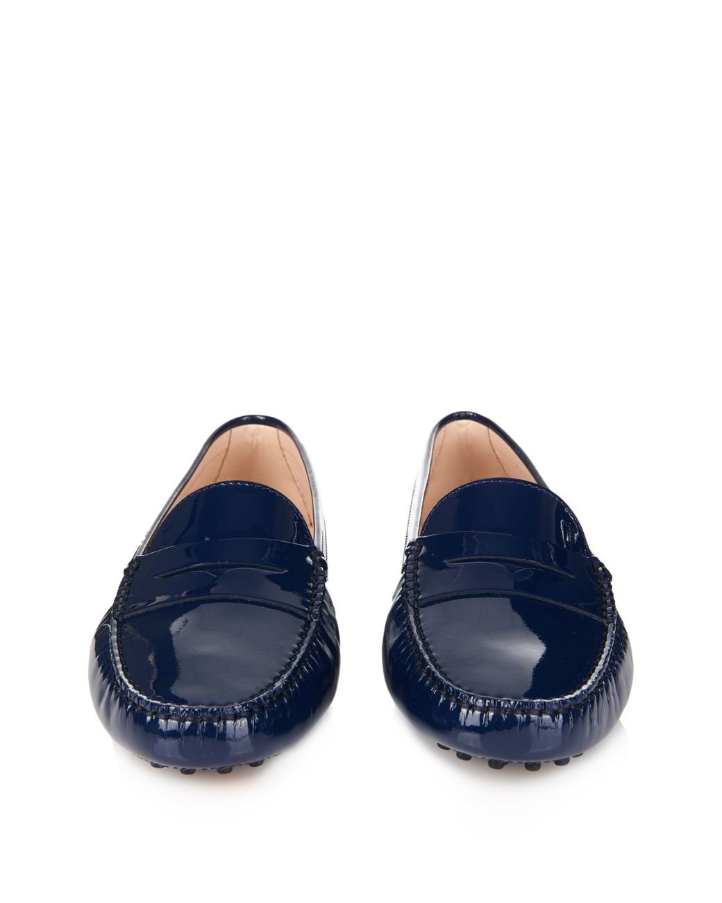 Navy patent store leather loafers