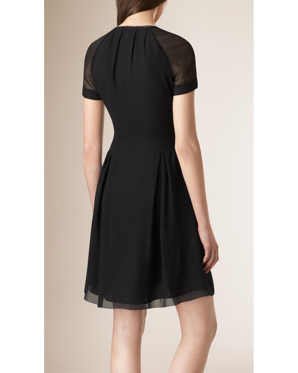 Burberry Pleated Silk Dress in Black | Lyst UK