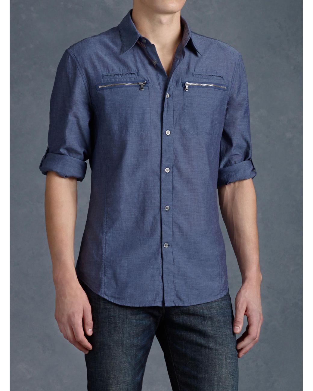 John Varvatos Zipper Pocket Sport Shirt in Blue for Men | Lyst