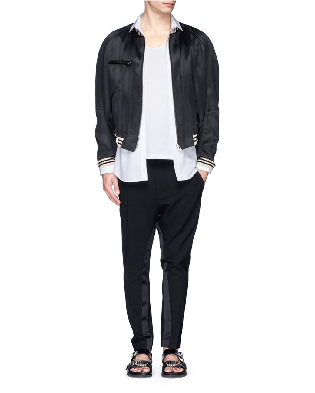 Black Dutch Satin Bomber Jacket by Sameer Madan Men