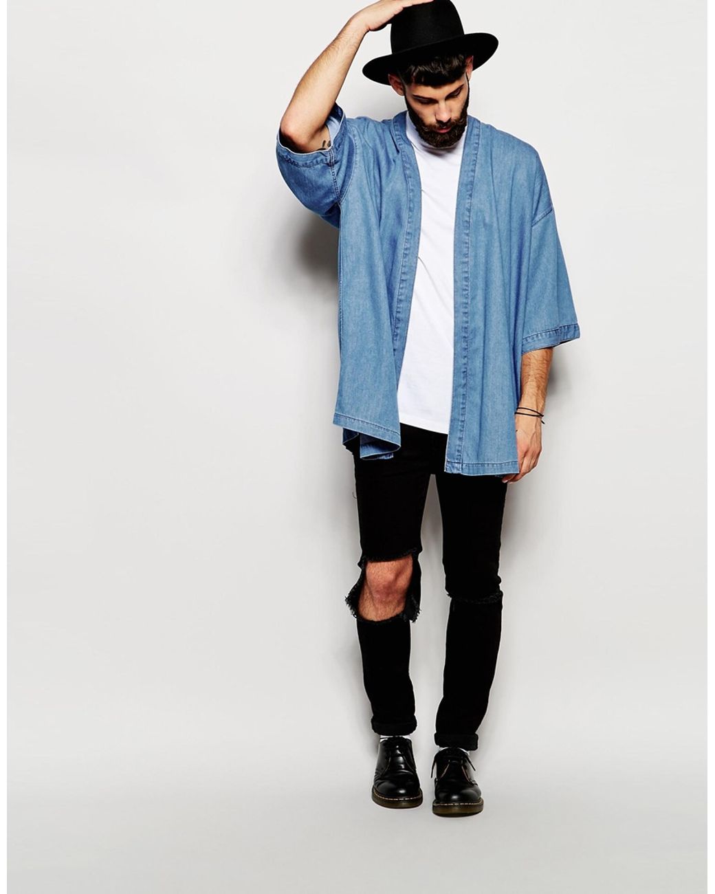 ASOS Denim Kimono Jacket in Blue for Men | Lyst