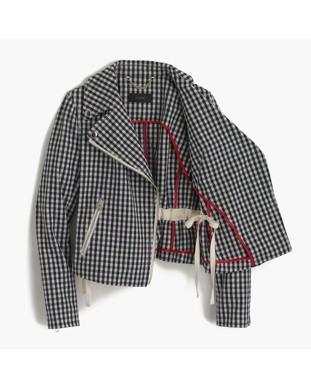 J.Crew Cotton Motorcycle Jacket In Gingham in Navy Ivory (Blue) | Lyst