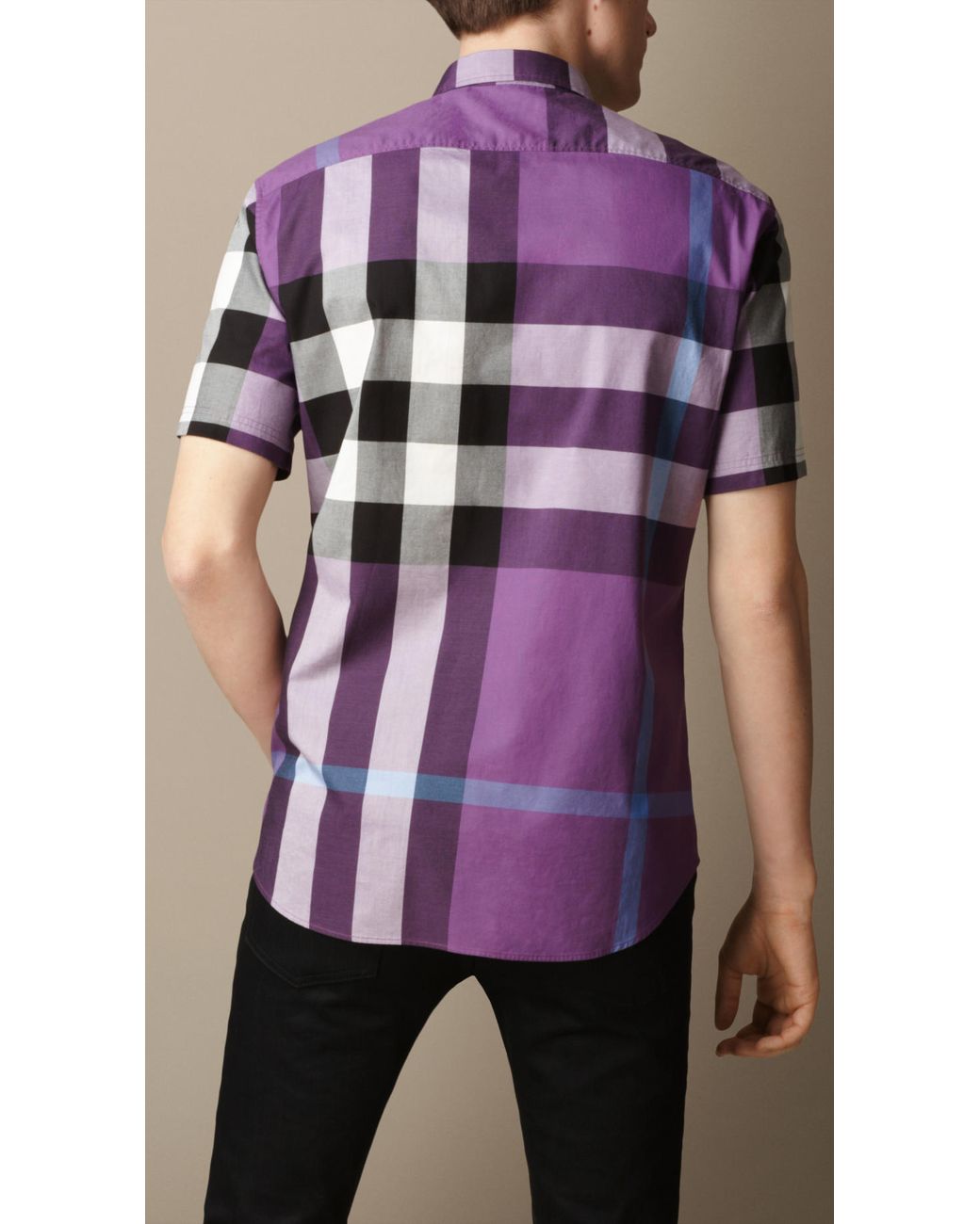 Burberry Giant Exploded Check Cotton Shirt in Purple for Men | Lyst